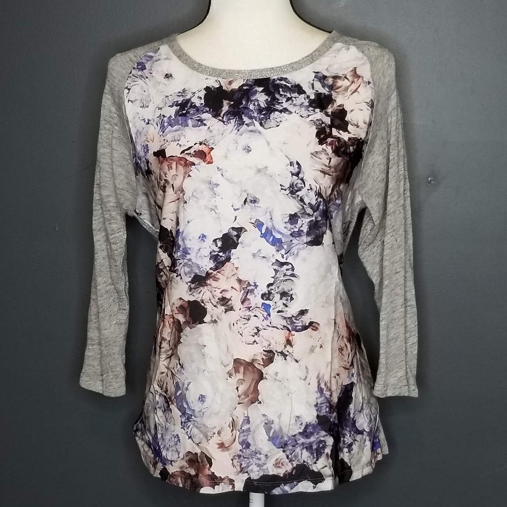 ZARA Gray & Floral print blouse M